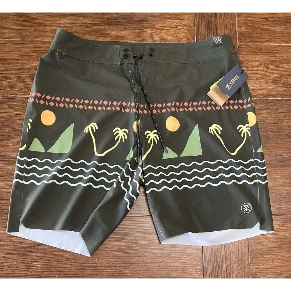 Roark Men's 34 Passage Primo 18 inch Island Time Board Shorts Swim Dark Military